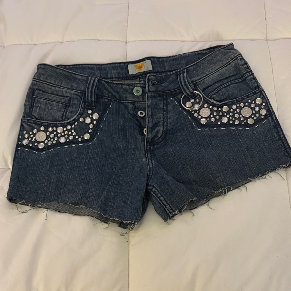 Antik Denim Dark Blue Jean Shorts with Rhinestone Studs